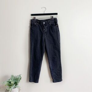 [H&M] Faded Black Denim Casual Button Fly High Rise Mom Jeans